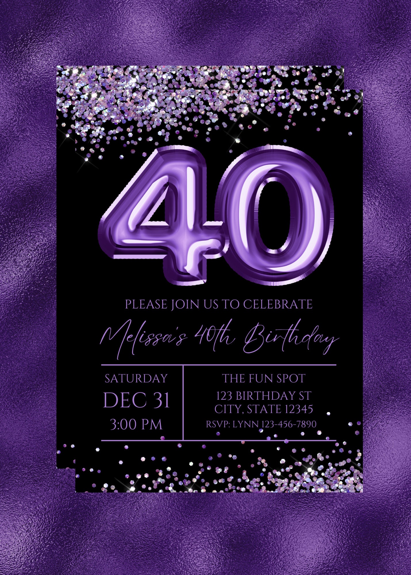Decorazioni viola per il 40° compleanno delle donne, striscione di buon compleanno, palloncini viola, tenda di lamé viola, pompon, spirale sospesa per articoli per feste femminili