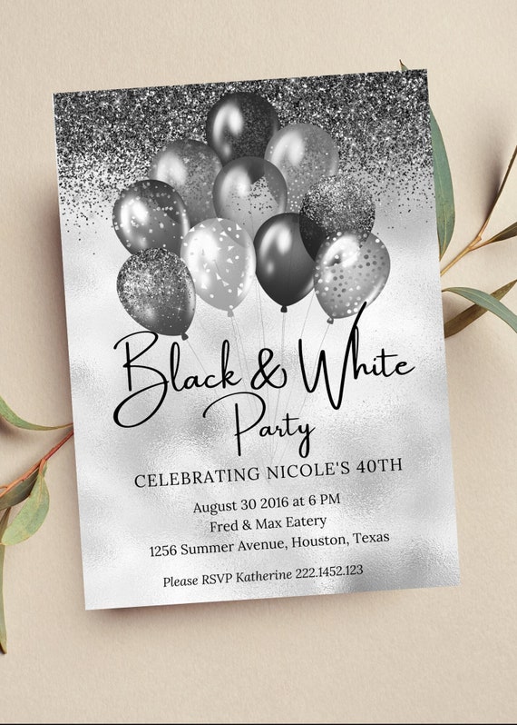Editable Black and White Party Invitation Black and White - Etsy
