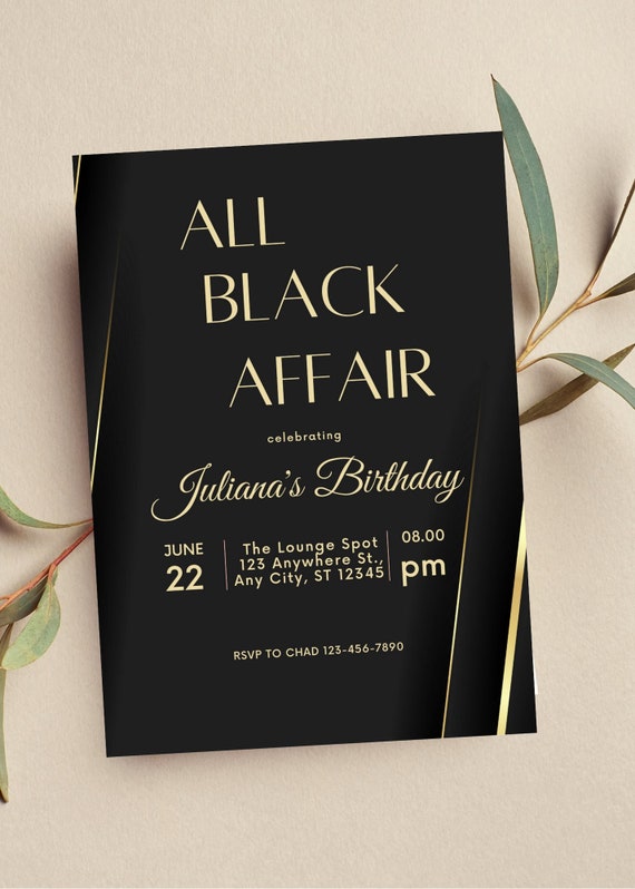Editable All Black Party Invitation All Black Affair Black 