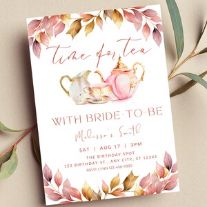 Bearbeitbare Brautteepartyeinladung, Zeit für Tee mit der Braut zu sein, Rosa und Gold, Babyparty, Geburtstags-Teeparty, Druck oder Text einladen