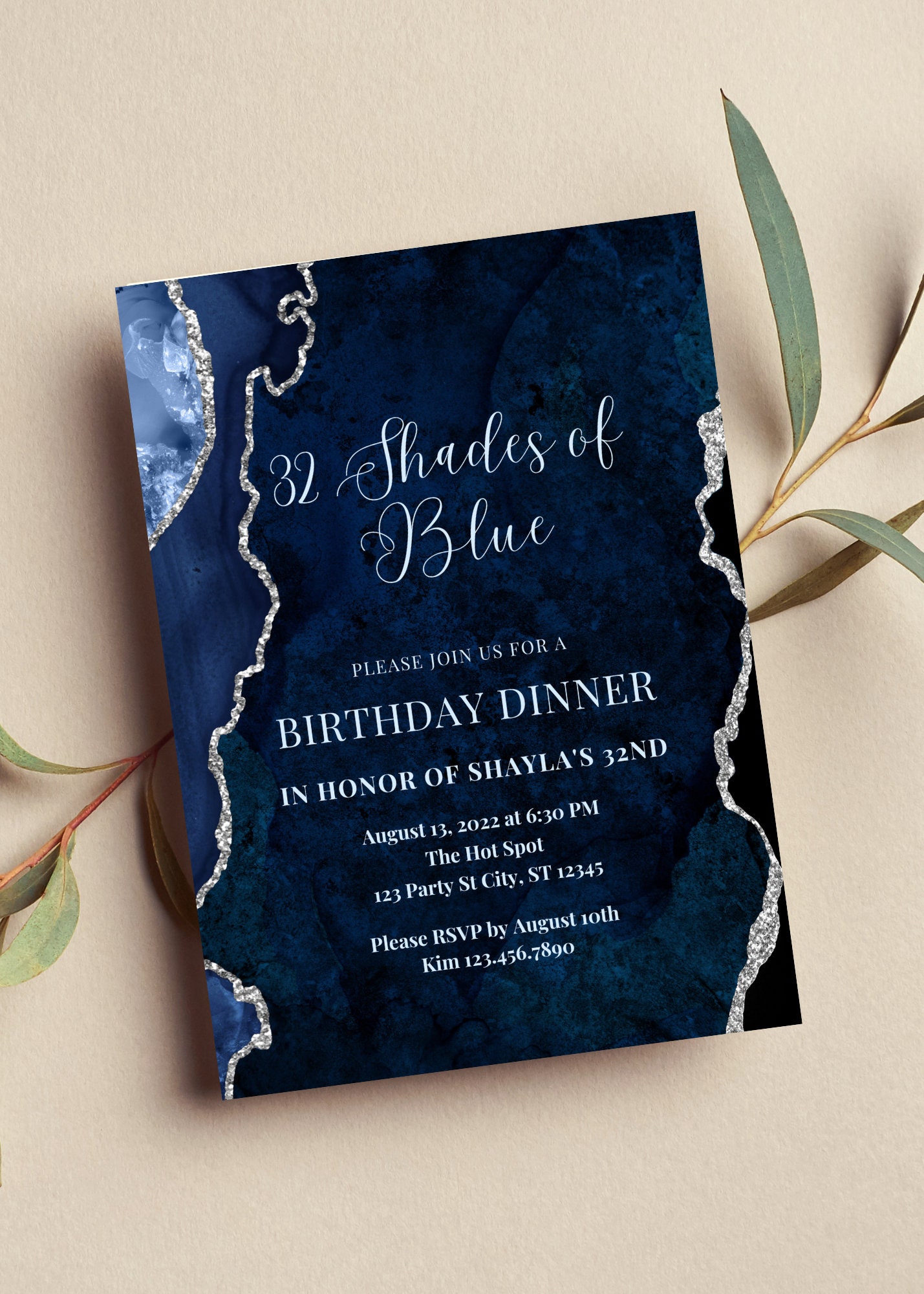 Editable Shades of Blue Invitation, Blue and Silver, Birthday Dinner, Brunch, Wedding, Any Occasion, Printable or Digital Invite