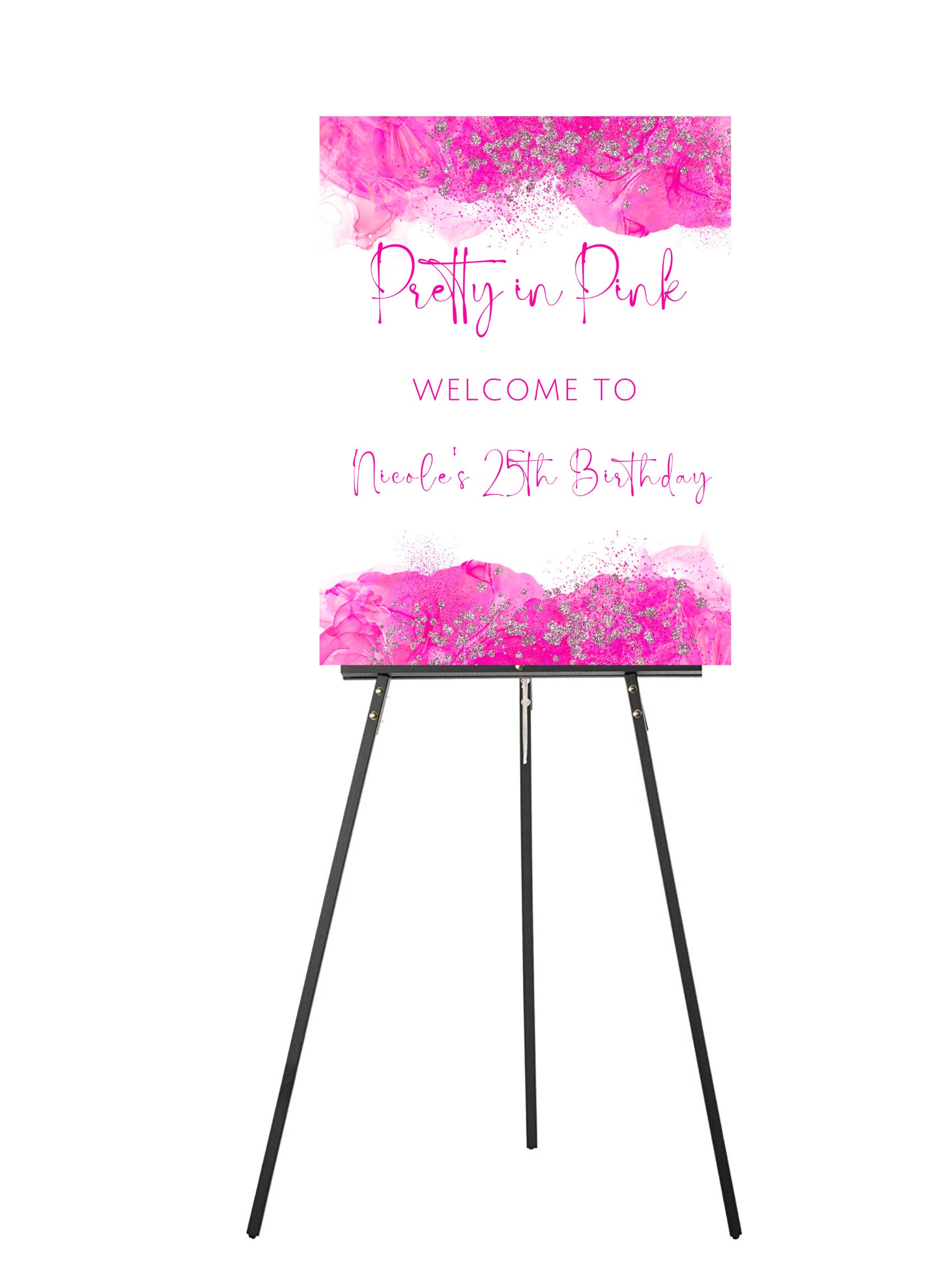 Editable Pretty in Pink Birthday Welcome Sign, Pink Glam, Pink and ...