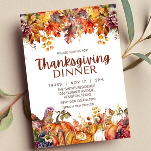Editable Thanksgiving Dinner Invitation Fall Harvest Friendsgiving Invite Printable