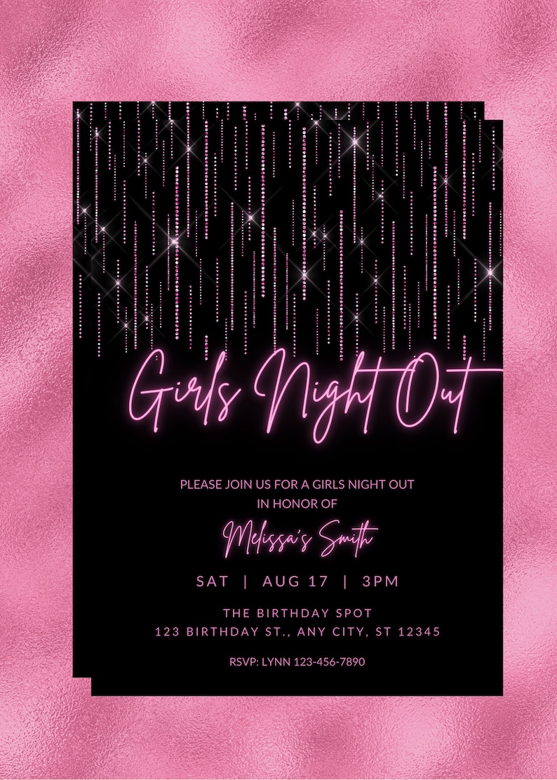 Editable Pink Neon Girls Night Out Invitation (digital Download) - Etsy