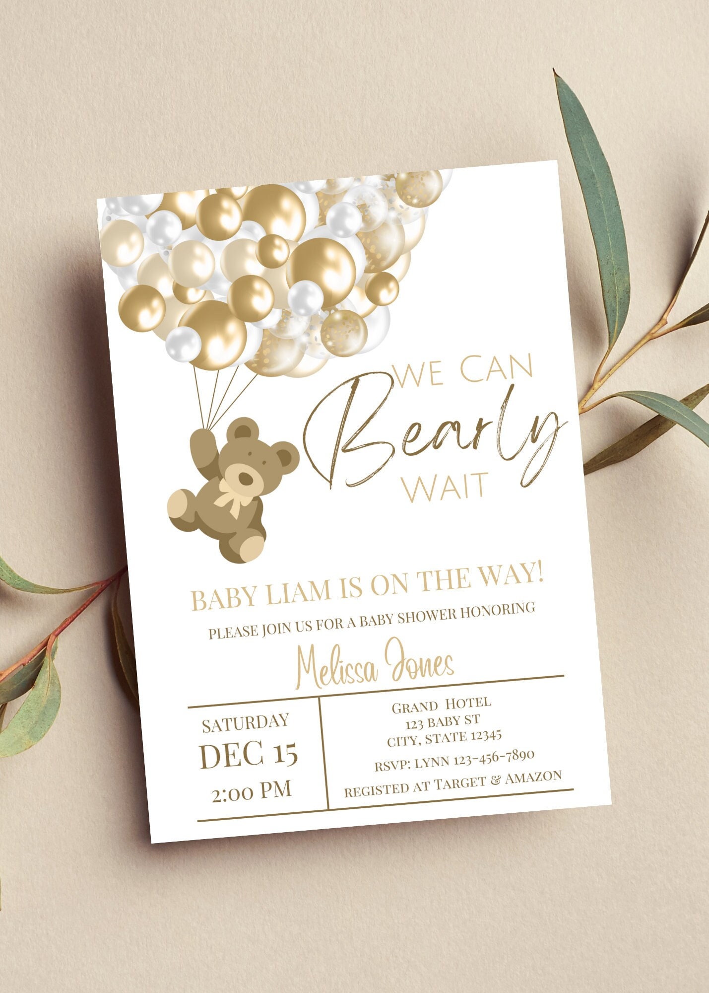 Editable We Can Bearly Wait Baby Shower Invitation Teddy Bear and ...