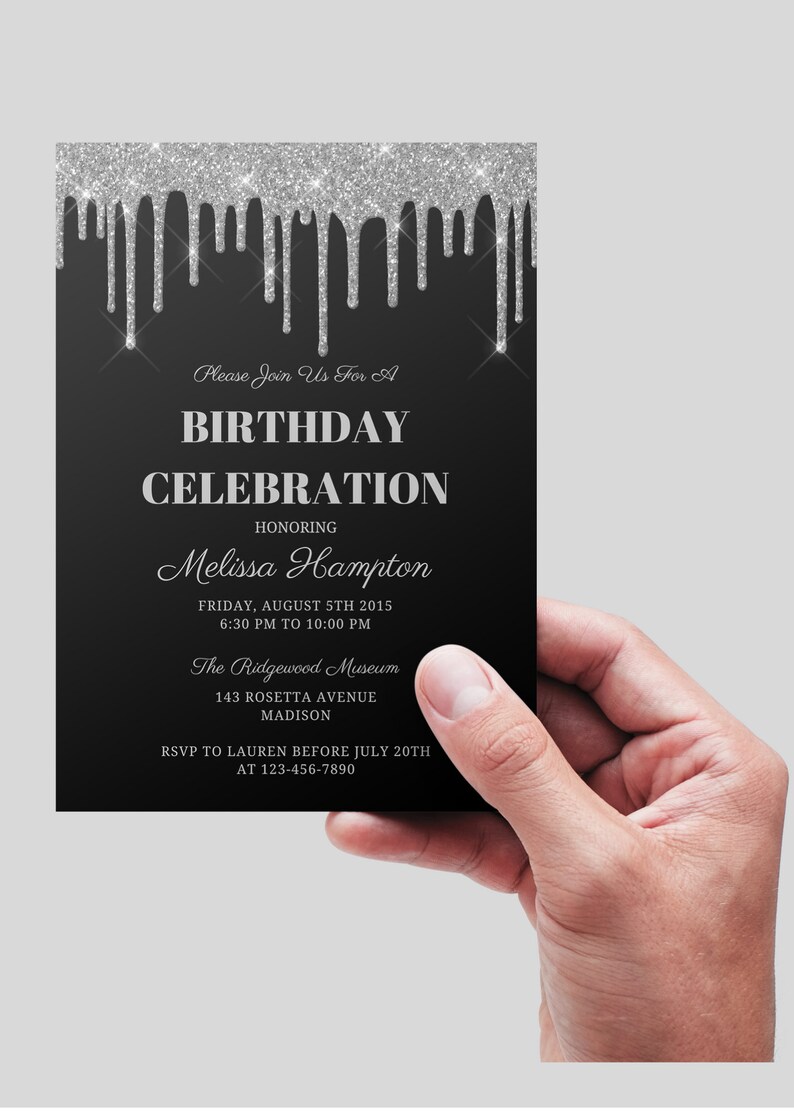Silver Rattle Invitation Editable Silver Glitter Drip Birthday Invitation (digital Download) - Etsy