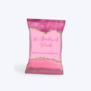 Bolsa de papas fritas de cumpleaños editable, bolsa de papas fritas en tonos rosa, recuerdos en tonos rosa, decoración para fiestas, descarga instantánea imagen 2