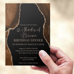 Editable Shades of Brown Birthday Dinner Invitation, Shades of Melanin, Agate Birthday Invitation, Printable or Text Invite image 2
