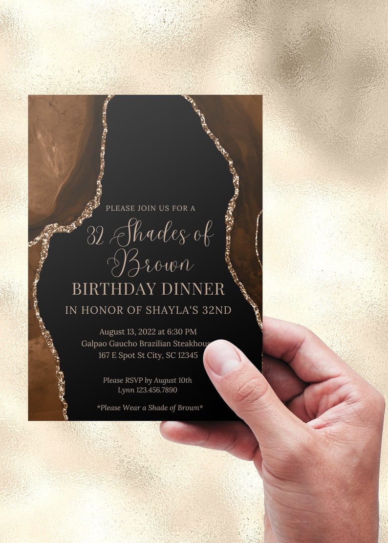 Editable Shades of Brown Birthday Dinner Invitation, Shades of Melanin, Agate Birthday Invitation, Printable or Text Invite image 2