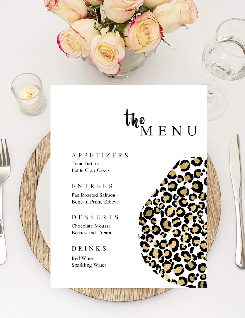 Editable Leopard Print Menu Card Template Animal Print Menu Etsy