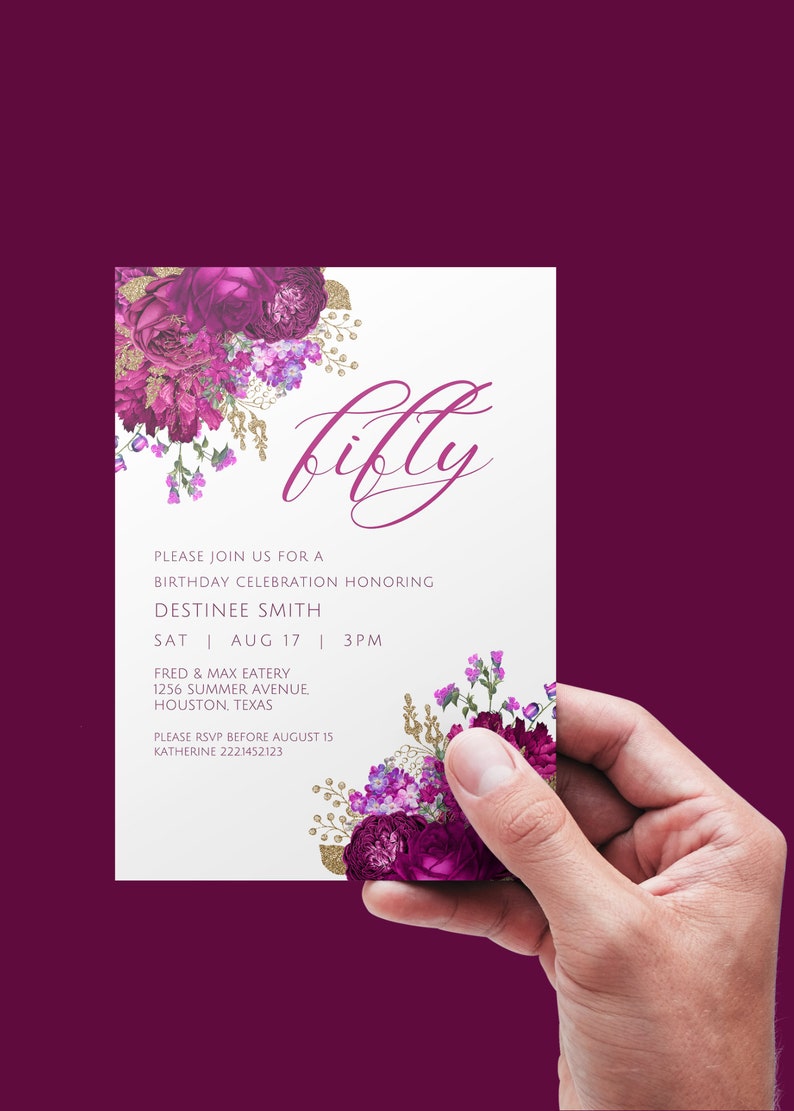 Editable Fuchsia and Gold Floral Invitation Fuchsia and Gold Etsy