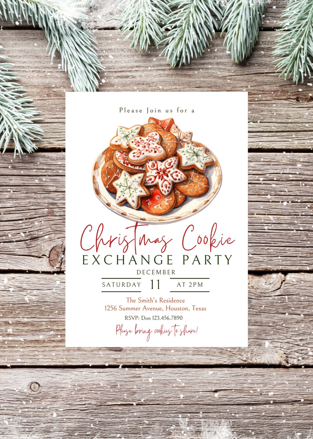 Editable Christmas Cookie Exchange Invitation Holiday Cookie Swap Party Printable Instant Download - Etsy for Free Christmas Cookie Exchange Printable Invitation