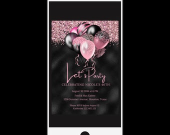 Invito di compleanno glitterato nero e oro rosa, età 30-90 anni Canva (digitale) - Italia