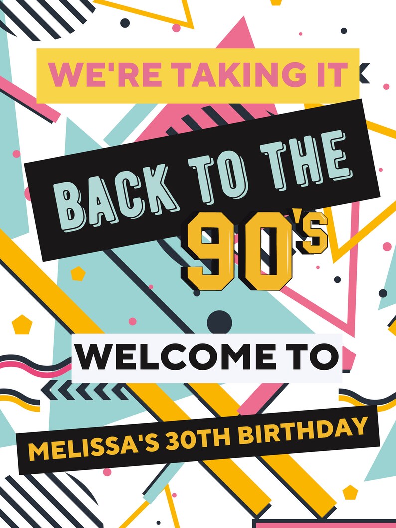 Editable 90s Party Welcome Sign, Back to the 90s, Throwback Party, House Party, Birthday, 90s Theme, Printable image 3