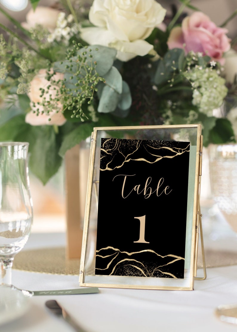 Printable Table Numbers Black and Gold Table Numbers Etsy
