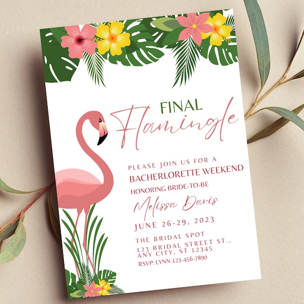 Editable Final Flamingle Bachelorette Invitation, Flamingo Invitation, Tropical, Summer, Printable or Text Invite