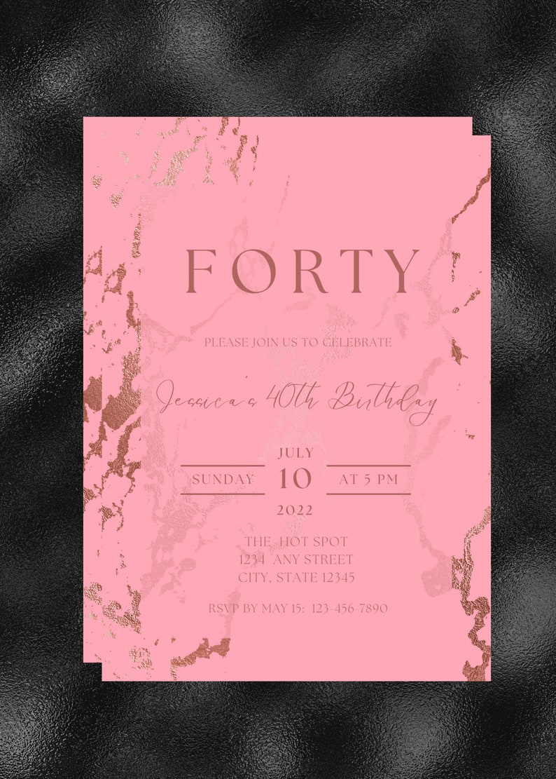 Editable Pink Birthday Invitation Pink Marble Invitation Etsy