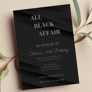 All Black Affair Invitation, All Black Party, Formal, Printable or Digital Invitation