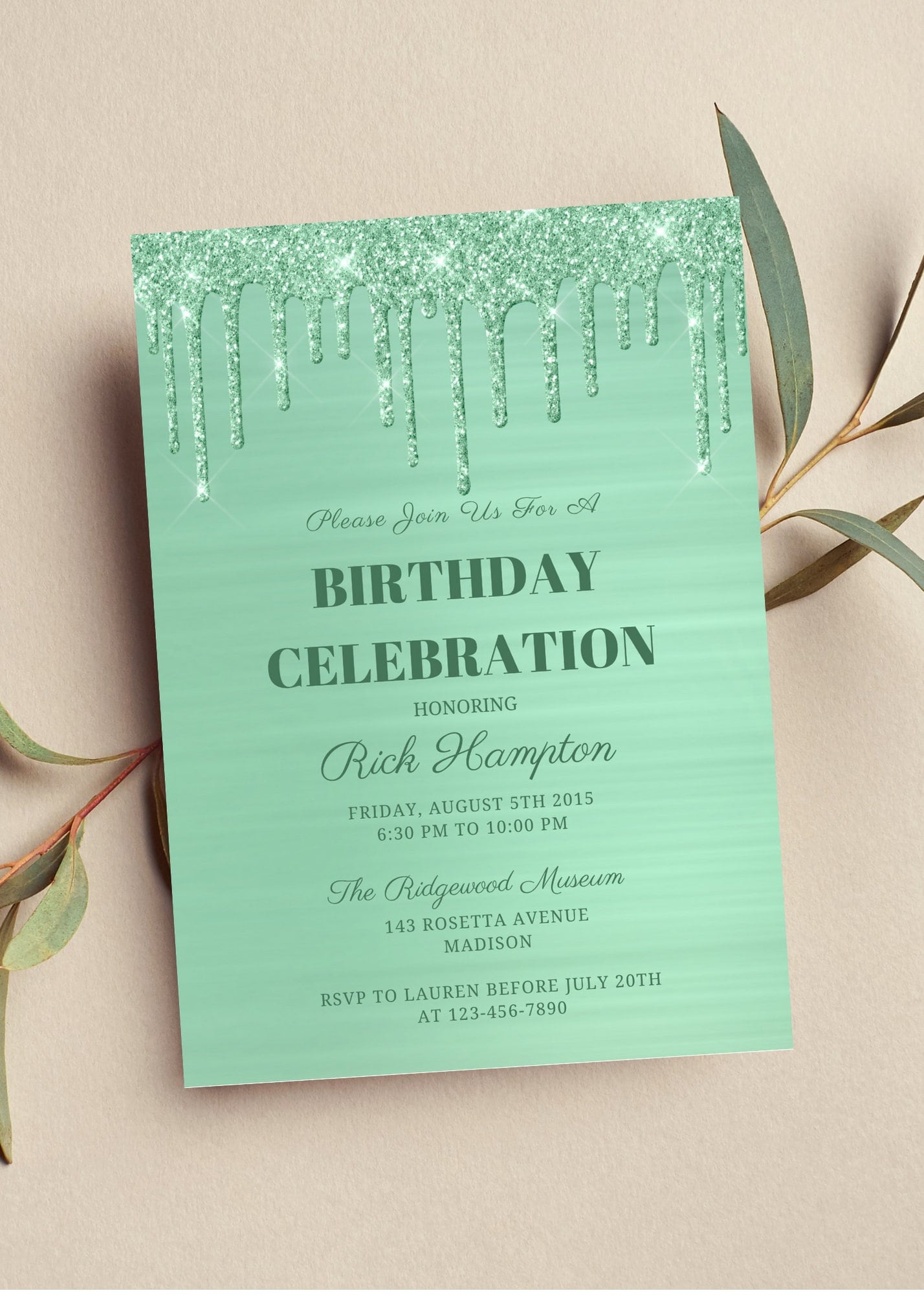 Elegant Emerald Green Wedding Invitation Suite with Floral Acrylic Card  CAPL020, image size:1428x2000