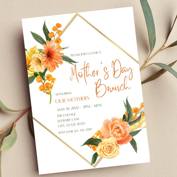 Editable Mother's Day Invitation, Mother's Day Brunch Invitation, Floral, Printable Instant Download