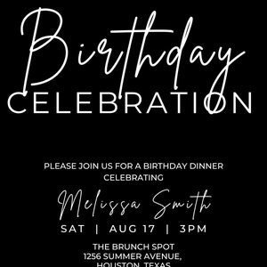 Editable Birthday Celebration Invitation, Minimalist, Black, Printable