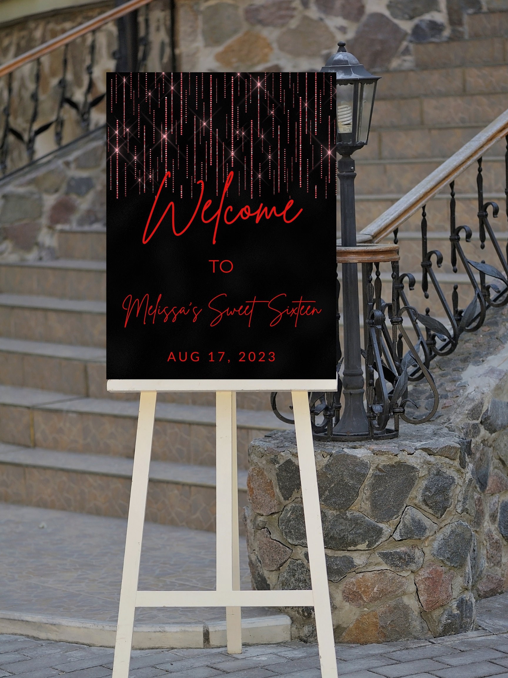 Editable Sweet 16 Welcome Sign, Red and Black, Birthday Welcome Sign, Printable Instant Download