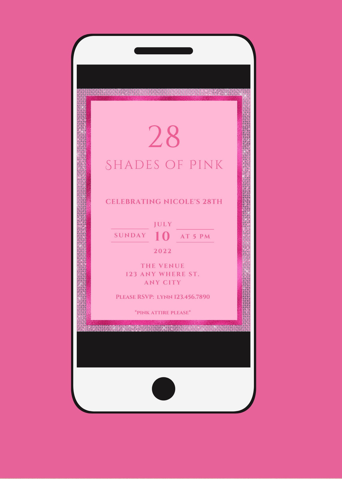 Editable Shades of Pink Invitation Pink Birthday Invitation Etsy