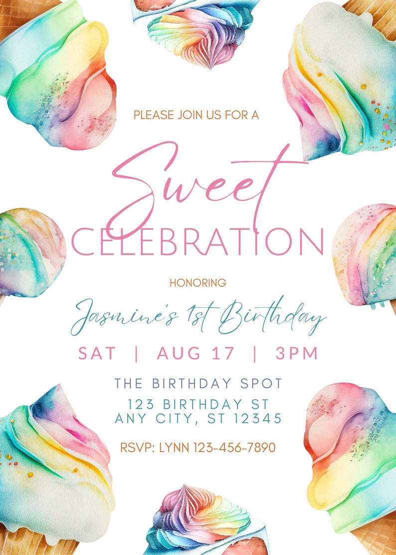 Editable Sweet Celebration Invitation, Ice Cream, Candy, Sweet Shop, Printable or Digital Invite image 5