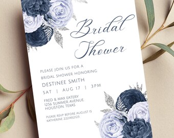 Dusty Blue Floral Bridal Shower Invitation (Printable or Text Invite)