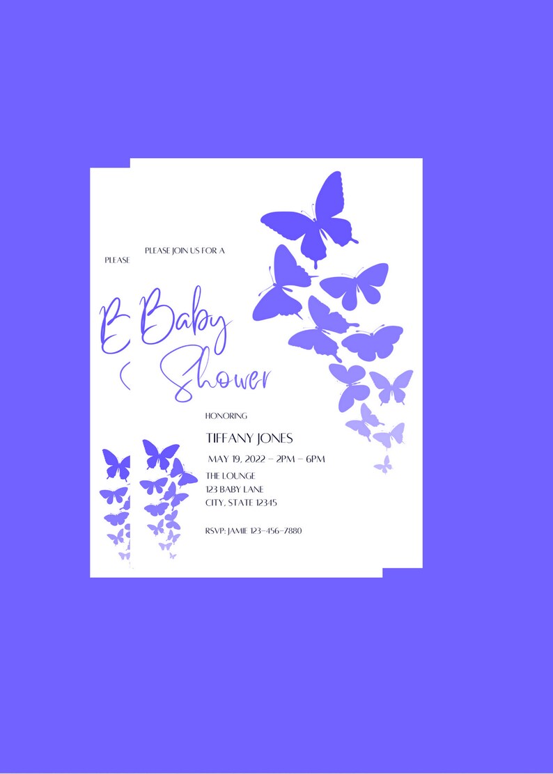 Editable Butterfly Baby Shower Invitation Purple Butterflies Etsy