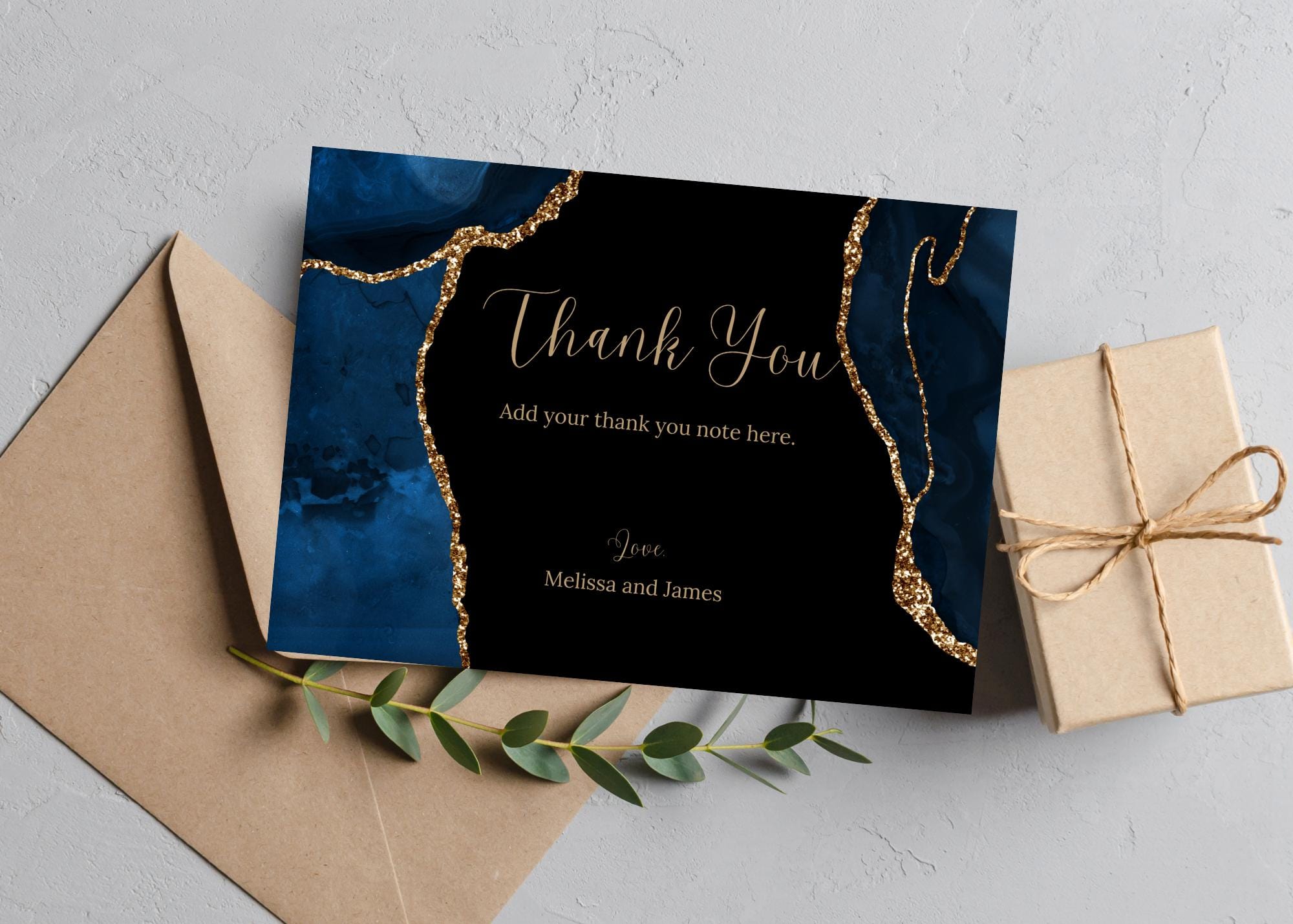 Printable Thank You Card, Editable Blue and Gold Thank You Note, Blue ...