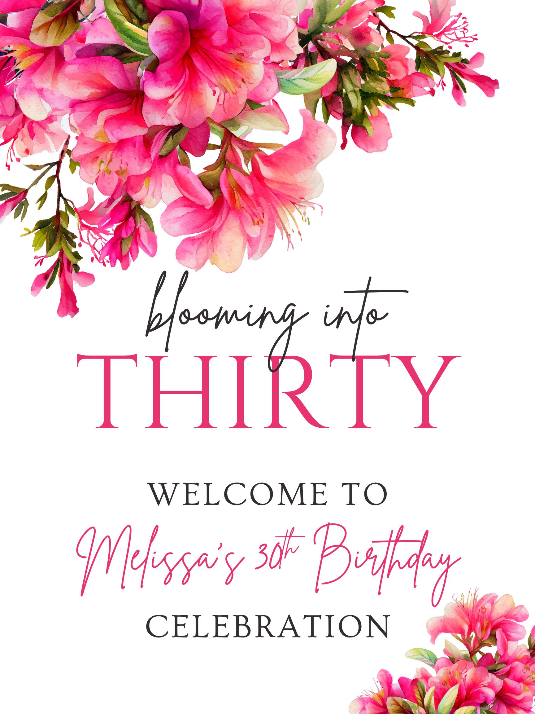 Blooming Into 30 Welcome Sign, Editable Birthday Party Sign  display picture 3