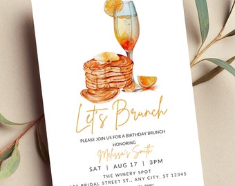 Editable Brunch Invitation, Let's Brunch, Brunch and Bubbly, Birthday Brunch, Sunday Brunch, Pancakes, Mimosa, Printable or Text Invite