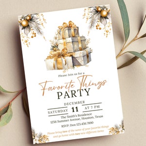 Editable Favorite Things Party Invitation, Gift Exchange Christmas Party, Gold Christmas Invitation, Printable or Digital Invite