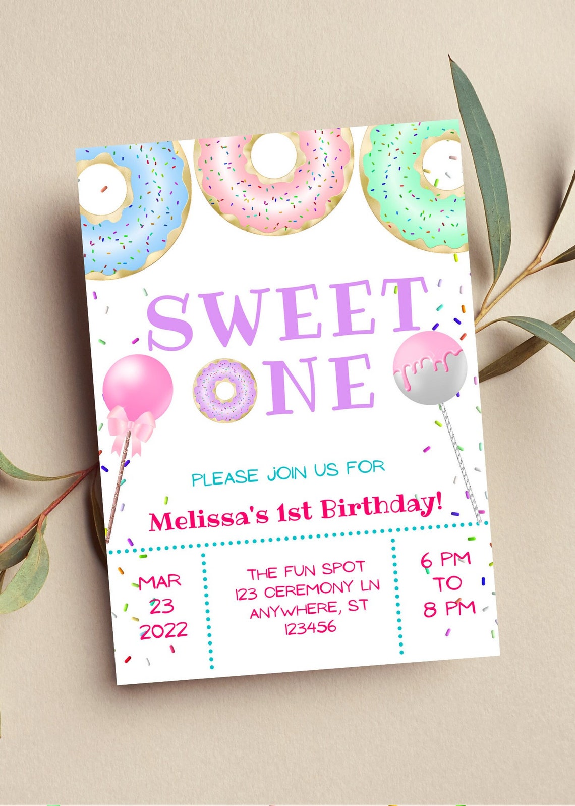 Editable Sweet One Birthday Invitation Donuts Cake Pop Etsy