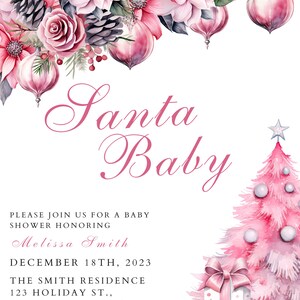 Editable Santa Baby Invitation Christmas Baby Shower Invitation Pink ...