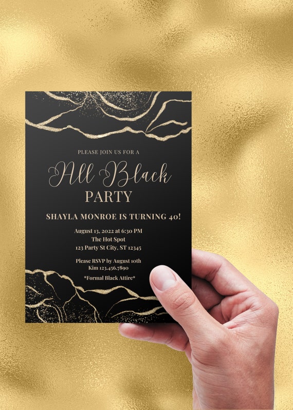 Editable All Black Party Invitation All Black Affair Black 