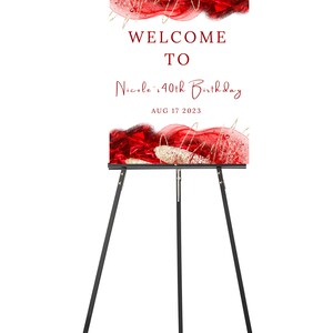 Editable Red, White and Gold Birthday Welcome Sign, Birthday Party ...
