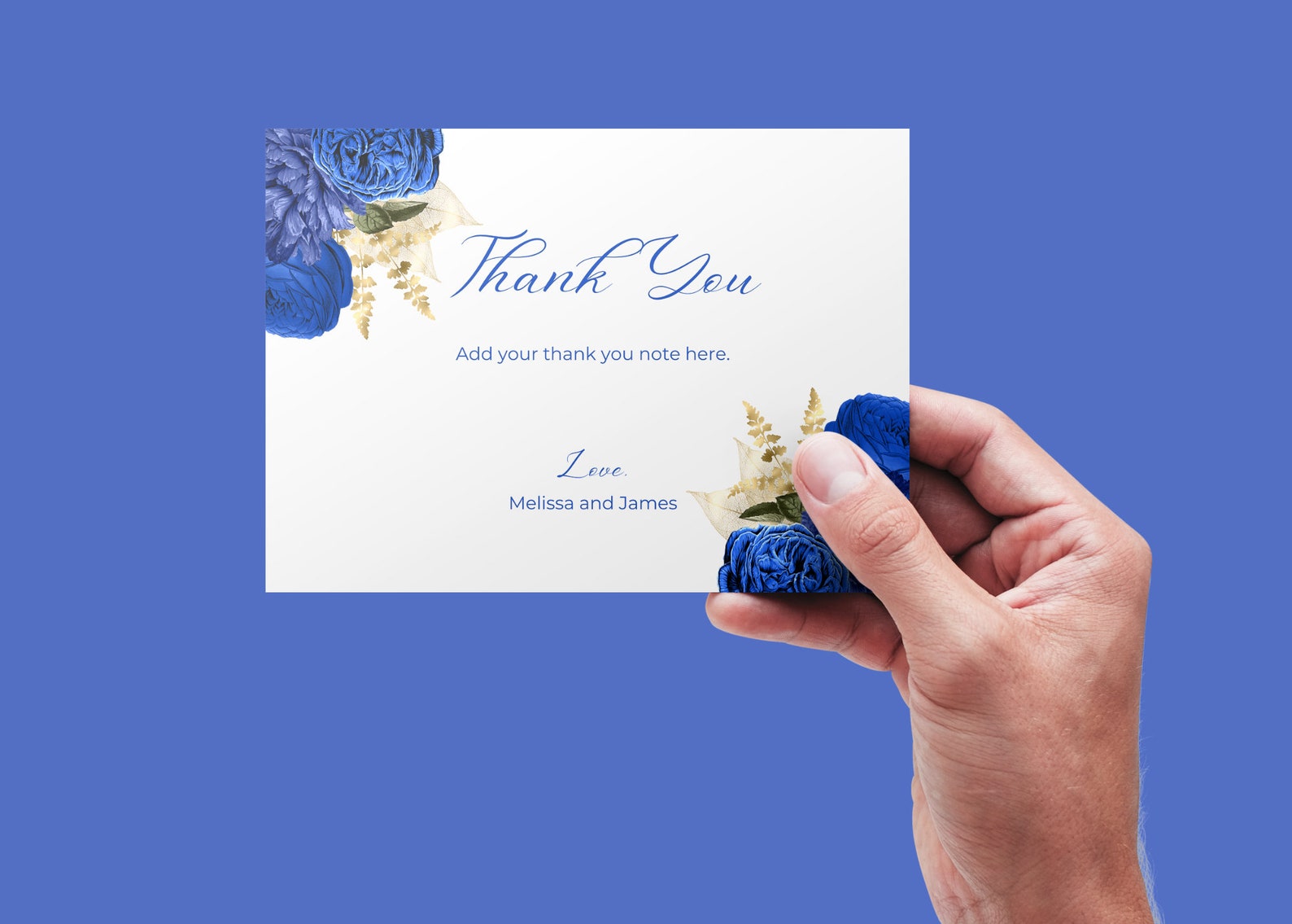 Printable Thank You Card, Editable Royal Blue and Gold Floral Thank You ...