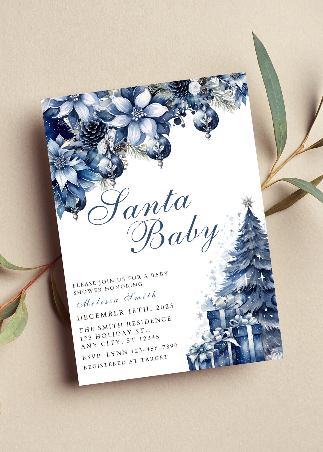 Editable Santa Baby Invitation Christmas Baby Shower Invitation Blue ...