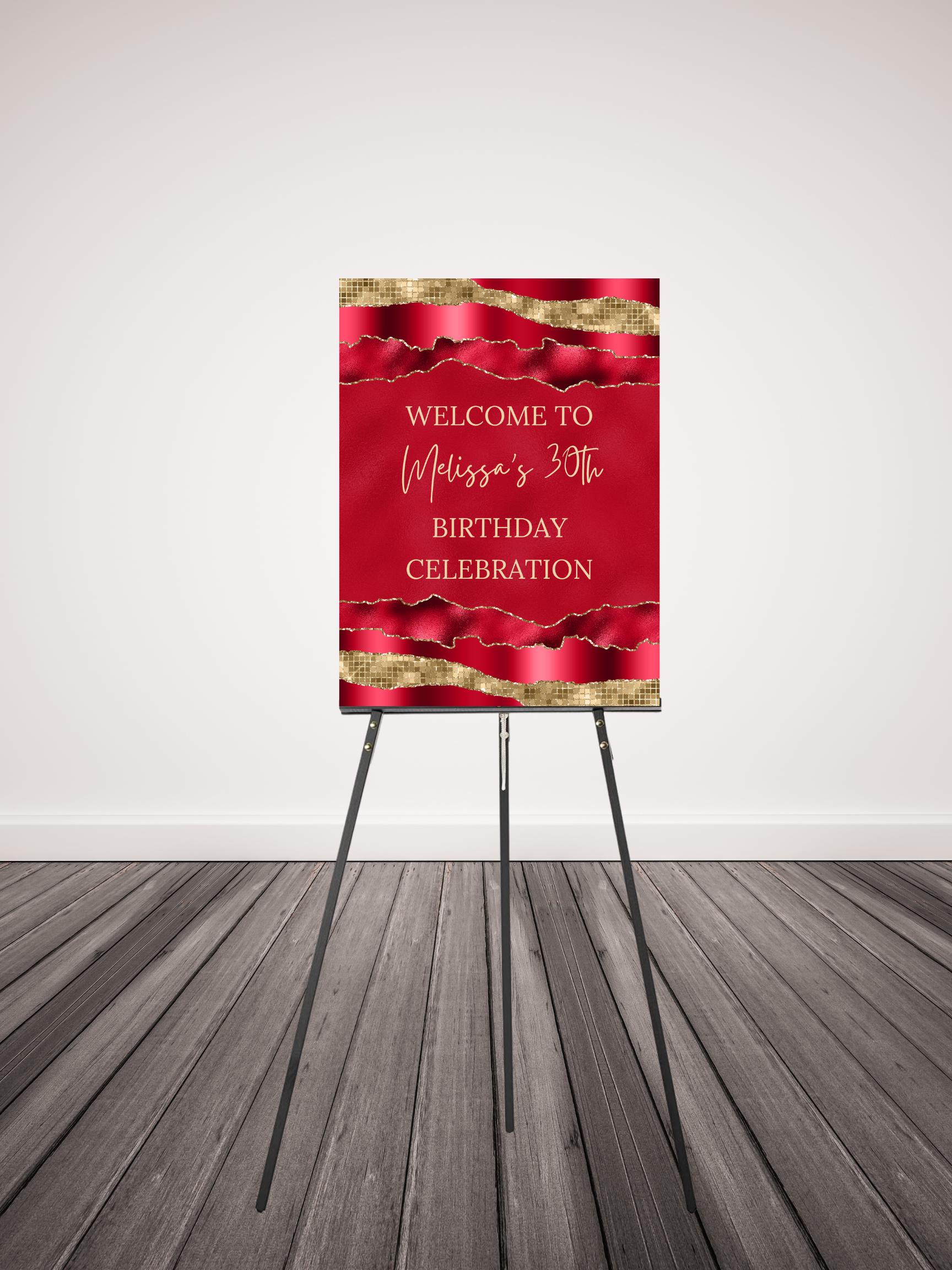 Editable Elegant Red and Gold Welcome Sign Template Printable, Digital ...