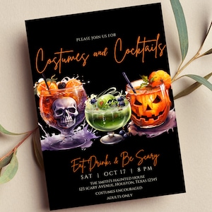 Editable Costumes and Cocktails Invitation, Adult Halloween Party ...