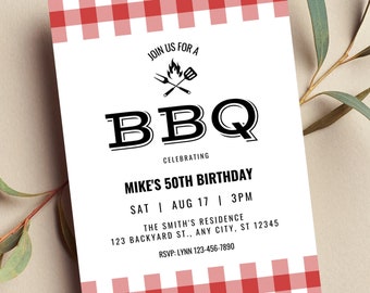 Editable BBQ Birthday Invitation, Cookout, Barbeque, Backyard Party, Printable or Digital Invite