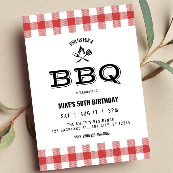 Editable BBQ Birthday Invitation, Cookout, Barbeque, Backyard Party, Printable or Digital Invite