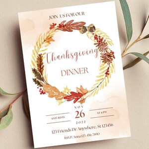 Editable Thanksgiving Dinner Invitation, Thanksgiving Invitation, Printable or Text Invite