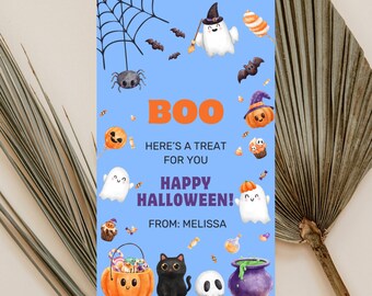 Etiquetas imprimibles para bolsas de dulces de Halloween, etiqueta "Boo" azul, etiquetas para regalos de Halloween, etiquetas para pedir dulces, etiquetas "Te han dado un susto" para bolsas de dulces de Halloween, recuerdos de fiesta, editables.