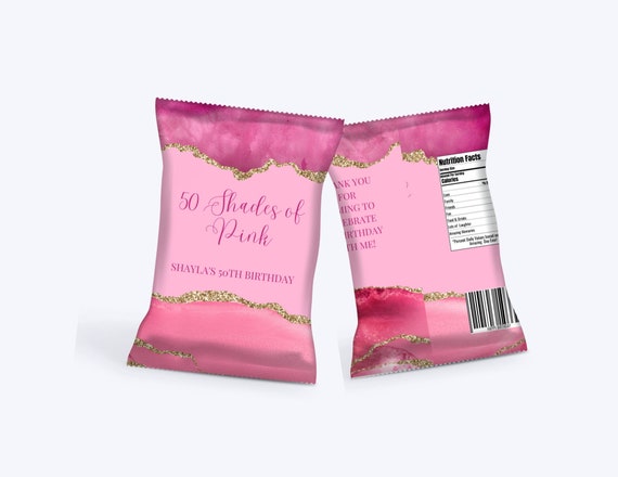 Editable Birthday Chip Bag, Shades of Pink Chip Bag, Shades of Pink Favors, Party Decor, Instant Download