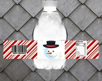 Snowman Water Bottle Label  | Christmas Party Favor | Snowman Water Bottle Wrapper |  Holiday Label Favor | Downloadable Label Printable