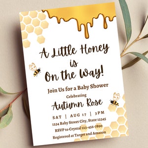 Editable Honeycomb Bee Baby Shower Invitation Digital Download