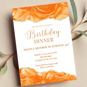 Editable Orange and White Birthday Invitation, Orange Agate, Birthday Dinner, Printable or Text Invite